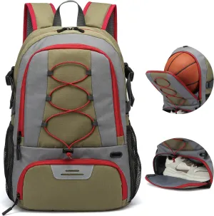 Lyweem Basketball Backpack Soccer Bag Adult with Ball Holder, Laptop & Shoe Compartment, 35L Large Gym Sports Backpack for Men Women Training Equipment Bags for Athletic Football Volleyball, Green