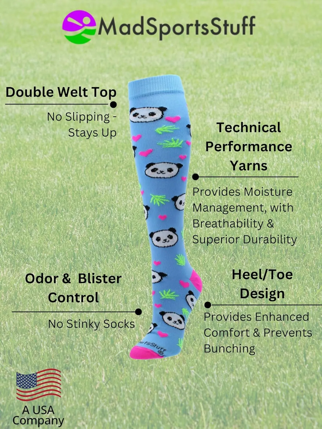 MadSportsStuff Happy Panda Bear Soccer Socks for Girls Boys Kids Women Youth Over the Calf Gift Accessories