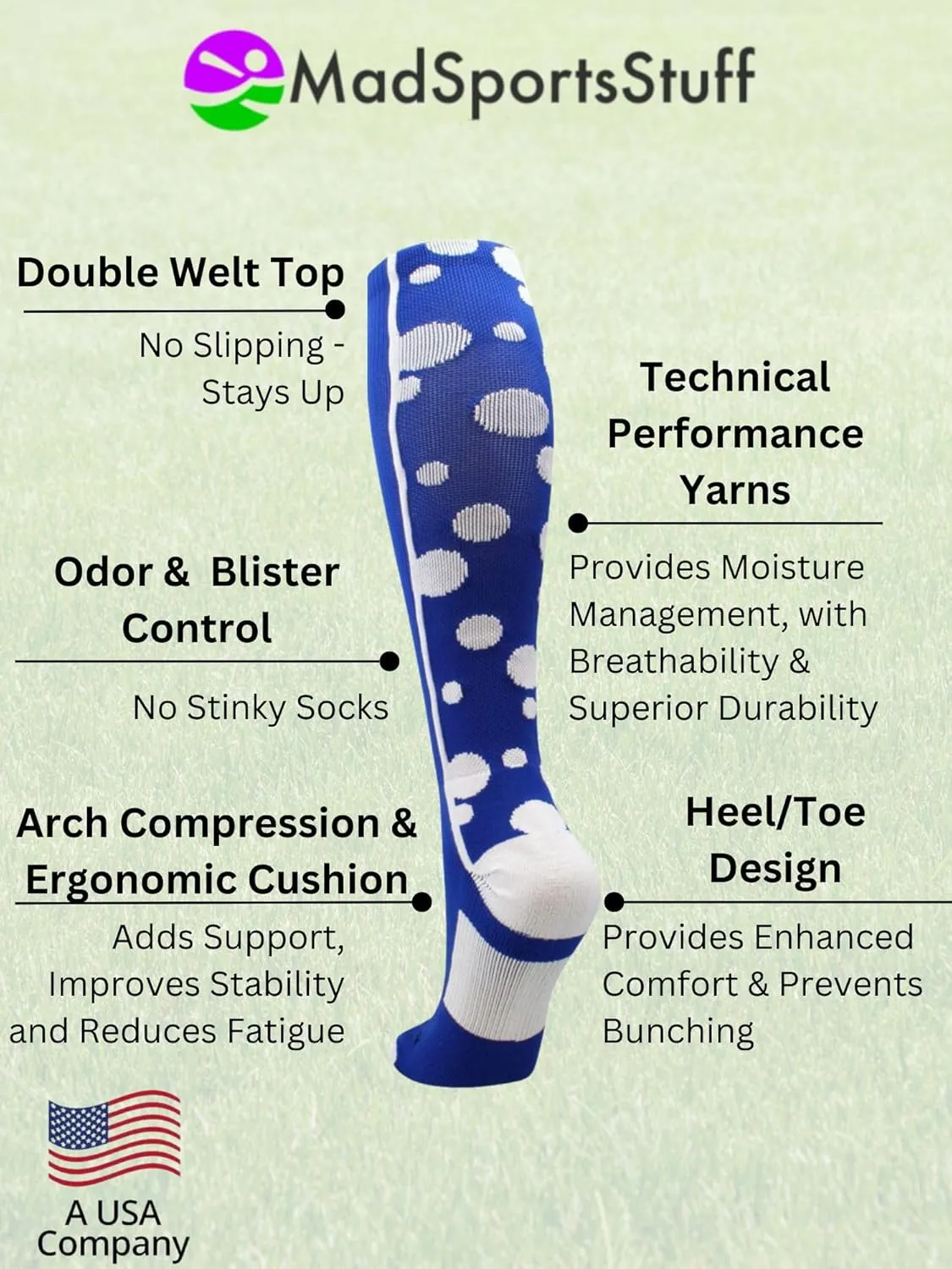 MadSportsStuff Polka Dots Athletic Socks Softball Soccer Volleyball