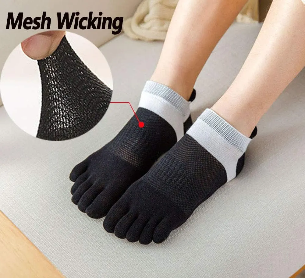 Men Toe Socks No Show Cotton Low Cut Athletic Running 5 Finger Wicking 9 Pack