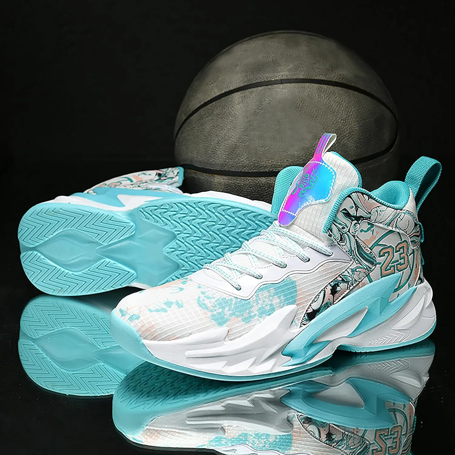 Men's Basketball Shoes Anti-Slip and Wear-Resistant Soles Running Shoes Graffiti Design Fashionable Sports Shoes