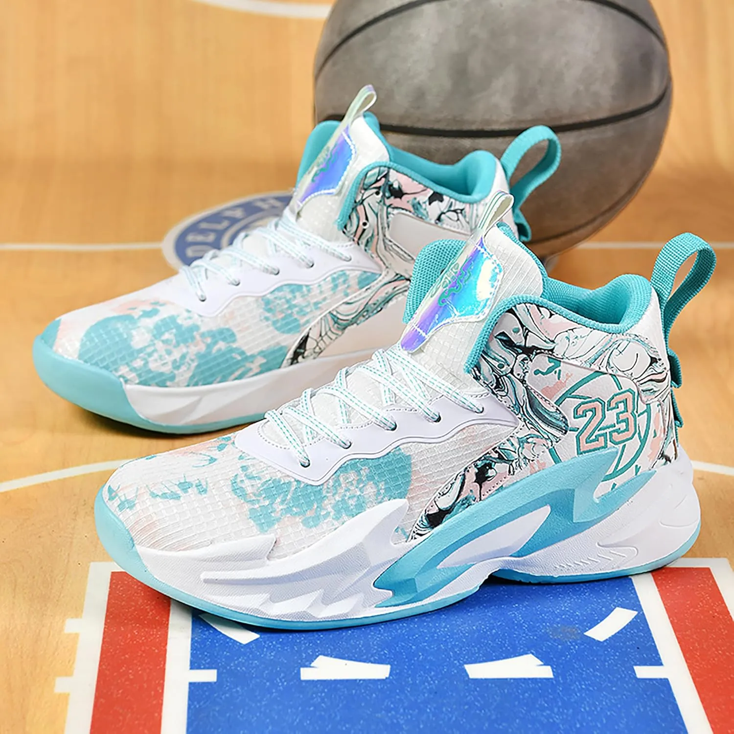 Men's Basketball Shoes Anti-Slip and Wear-Resistant Soles Running Shoes Graffiti Design Fashionable Sports Shoes