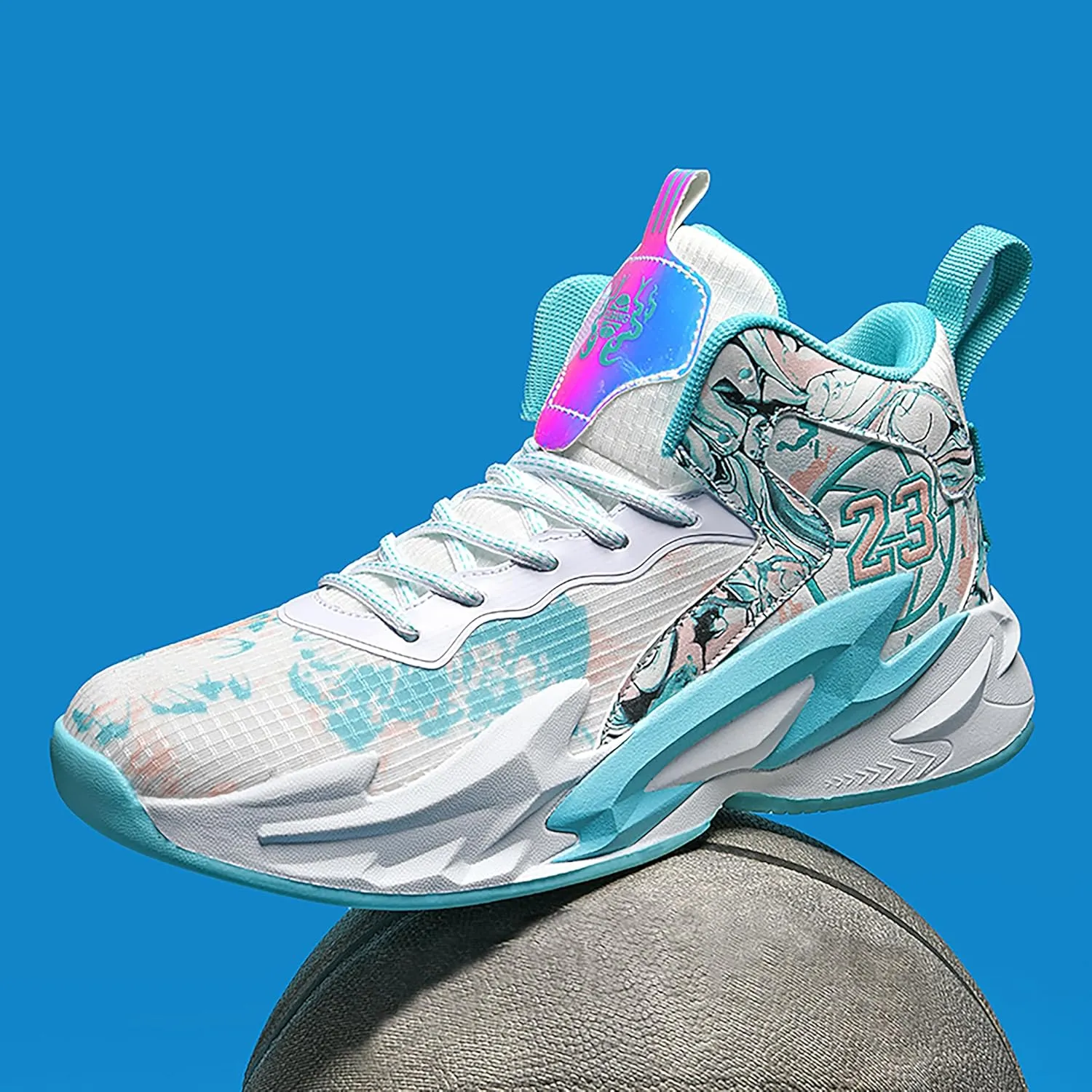 Men's Basketball Shoes Anti-Slip and Wear-Resistant Soles Running Shoes Graffiti Design Fashionable Sports Shoes