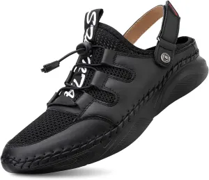Mens Sandals with Arch Support Plantar Fasciitis Slip On Sport Slides Comfy Leather Shoes Outdoor Indoor Adjustable Straps