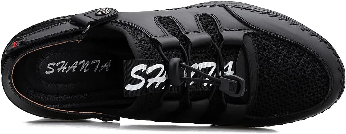 Mens Sandals with Arch Support Plantar Fasciitis Slip On Sport Slides Comfy Leather Shoes Outdoor Indoor Adjustable Straps