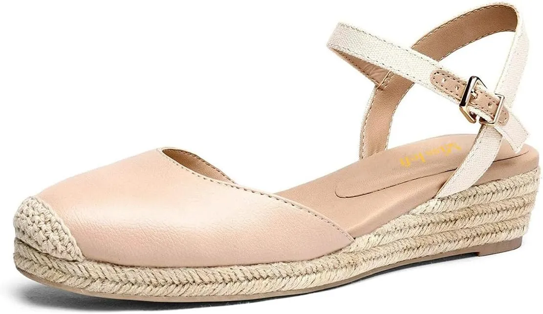 miss left Women Platform Closed Rounded Toe Espadrille Sandal Ankle Strap Mid Heeled Wedges Summer Holidays Dress Shoes Size 4-16 US