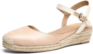 miss left Women Platform Closed Rounded Toe Espadrille Sandal Ankle Strap Mid Heeled Wedges Summer Holidays Dress Shoes Size 4-16 US