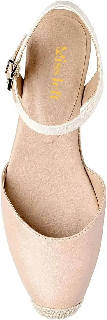 miss left Women Platform Closed Rounded Toe Espadrille Sandal Ankle Strap Mid Heeled Wedges Summer Holidays Dress Shoes Size 4-16 US
