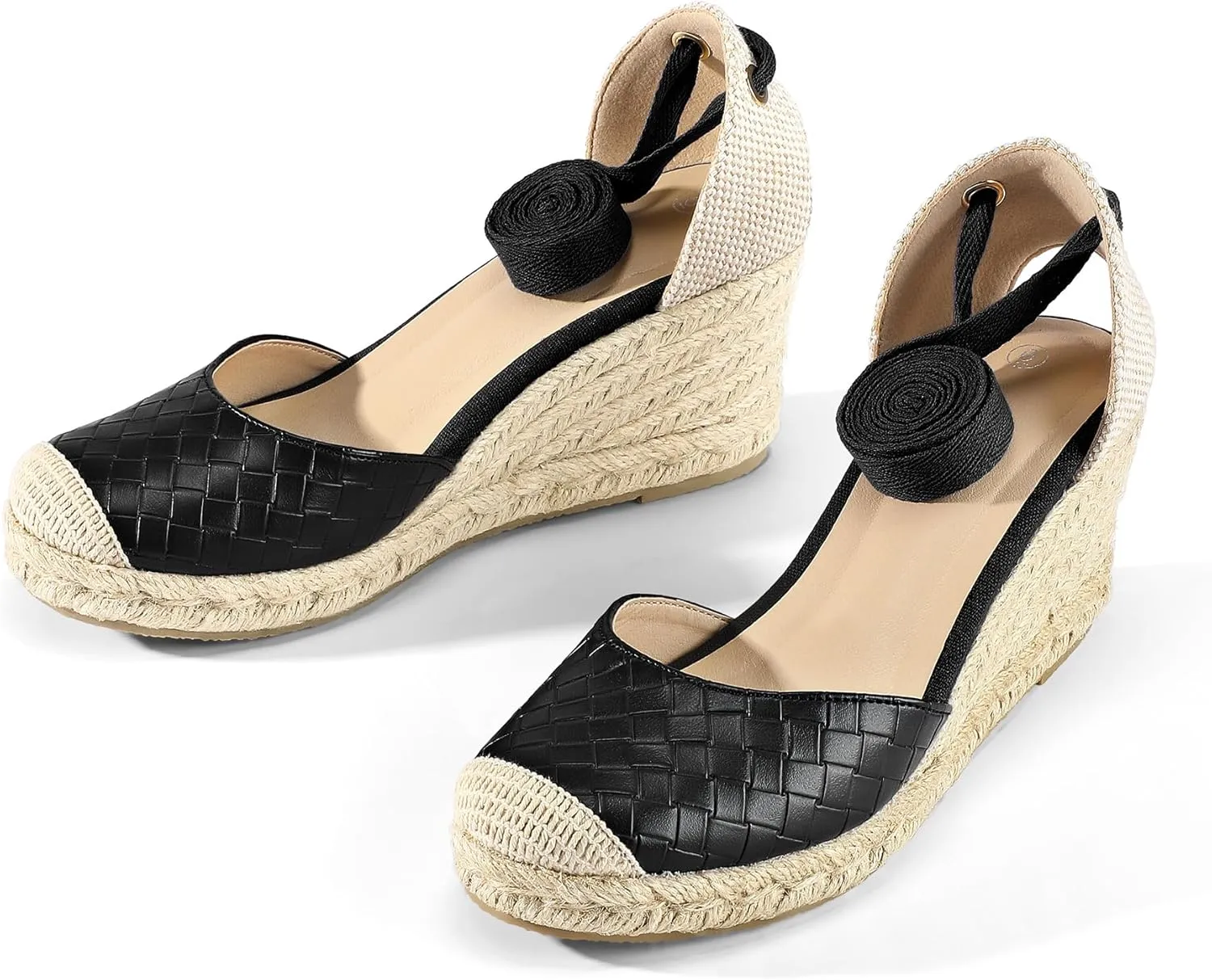 mysoft Women's Espadrille Platform Wedge Sandals Closed Toe Ankle Strap Lace up Summer Shoes