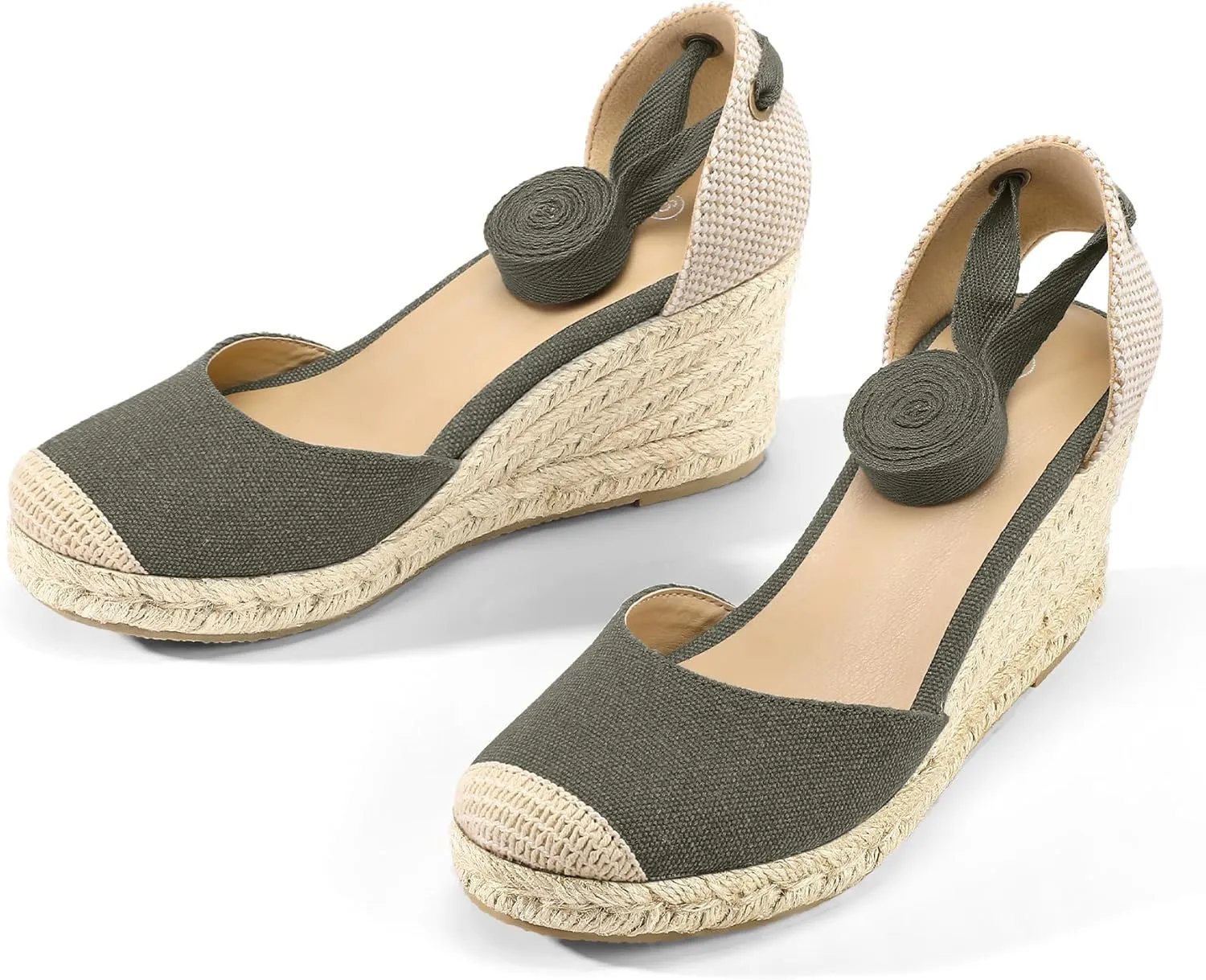 mysoft Women's Espadrille Platform Wedge Sandals Closed Toe Ankle Strap Lace up Summer Shoes