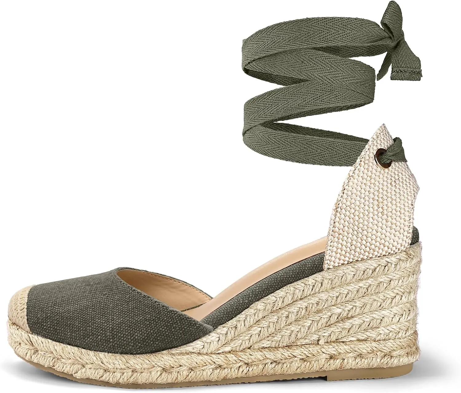 mysoft Women's Espadrille Platform Wedge Sandals Closed Toe Ankle Strap Lace up Summer Shoes