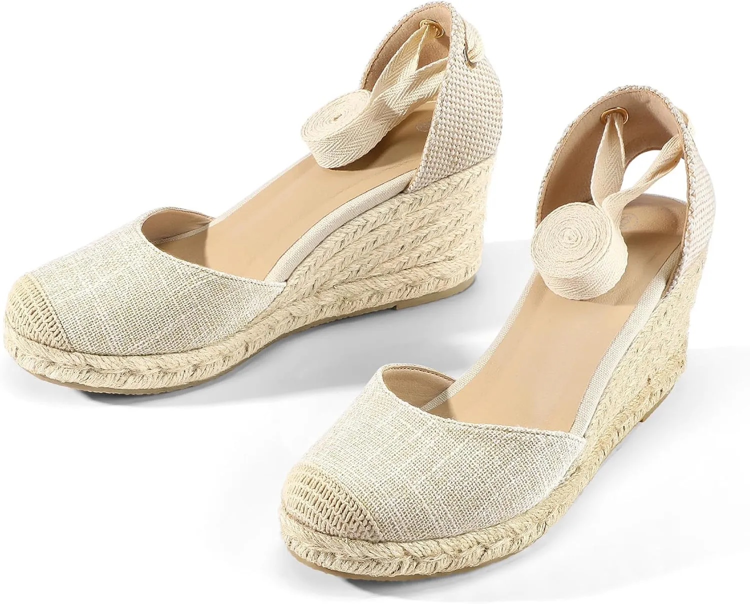 mysoft Women's Espadrille Platform Wedge Sandals Closed Toe Ankle Strap Lace up Summer Shoes