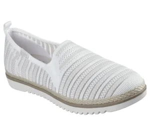 NEW Women's SKECHERS BOBS FLEXPADRILLE LO - SO CHIC White Multi WOVEN Shoes AUTHENTIC IN BOX