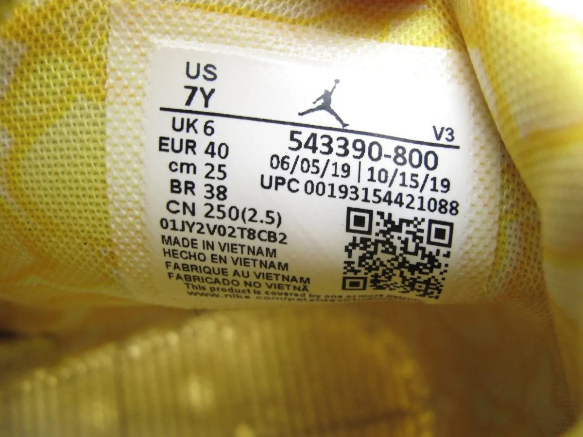Nike Air Jordan 6 543390-800 Dynamic Yellow Floral Youth Size 7Y Shoes