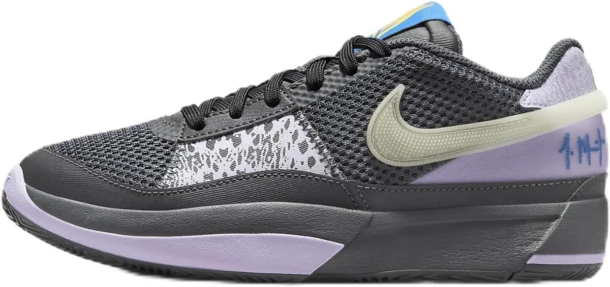 Nike Ja 1 Big Kids' Basketball Shoes (DX2294-002, Iron Grey/Lilac Bloom/Light Photo Blue/Glow) Size 4.5