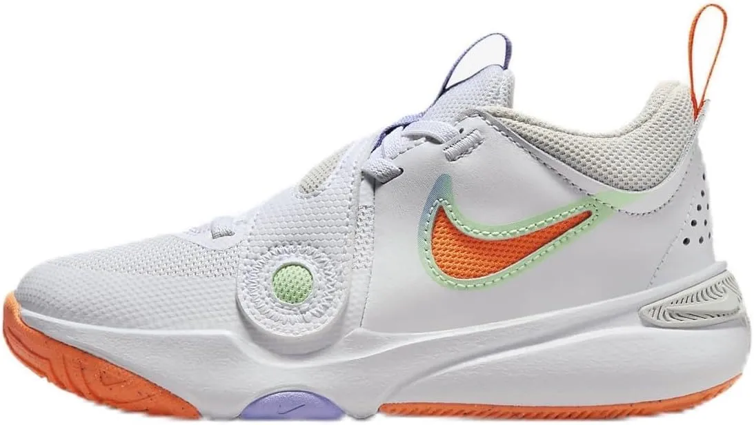 Nike Team Hustle D 11 Little Kids' Shoes (DV8994-103, White/Vapor Green/Purple Pulse/Total Orange) Size 3