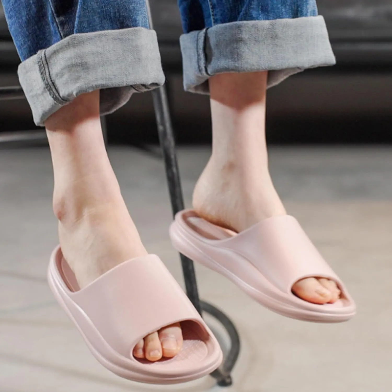 Non-Slip Shower Slippers for Men Women Cloud Slides Sandals Thick Sole House Beach Sliders Comfort Lightweight Pillow Shoes Easy to Clean Quick-Drying Pink Purple Brown Beige Khaki Grassgreen Lakegreen Black