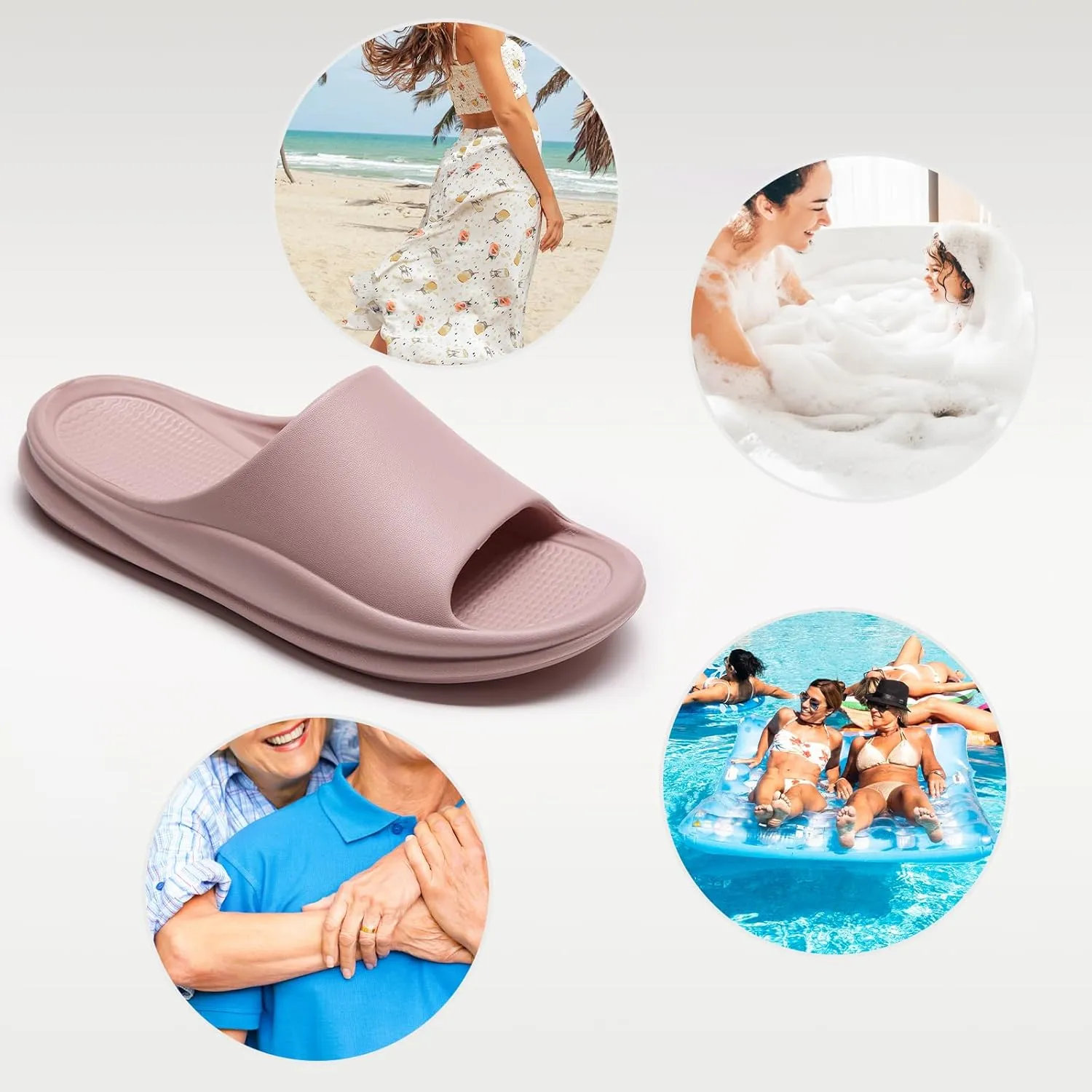 Non-Slip Shower Slippers for Men Women Cloud Slides Sandals Thick Sole House Beach Sliders Comfort Lightweight Pillow Shoes Easy to Clean Quick-Drying Pink Purple Brown Beige Khaki Grassgreen Lakegreen Black