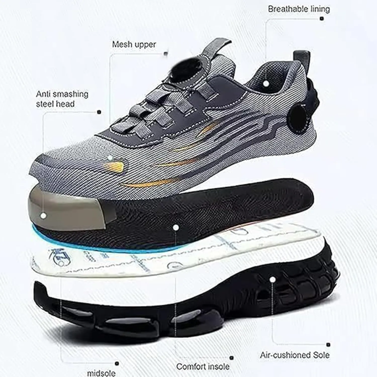 Noozier Safety Shoes, Noozier Safety Shoes Mens Steel Toe, Comfortable Steel Toe Shoe for Men, Puncture-Proof Steel Toes Safetys Shoe for Industrial Construction