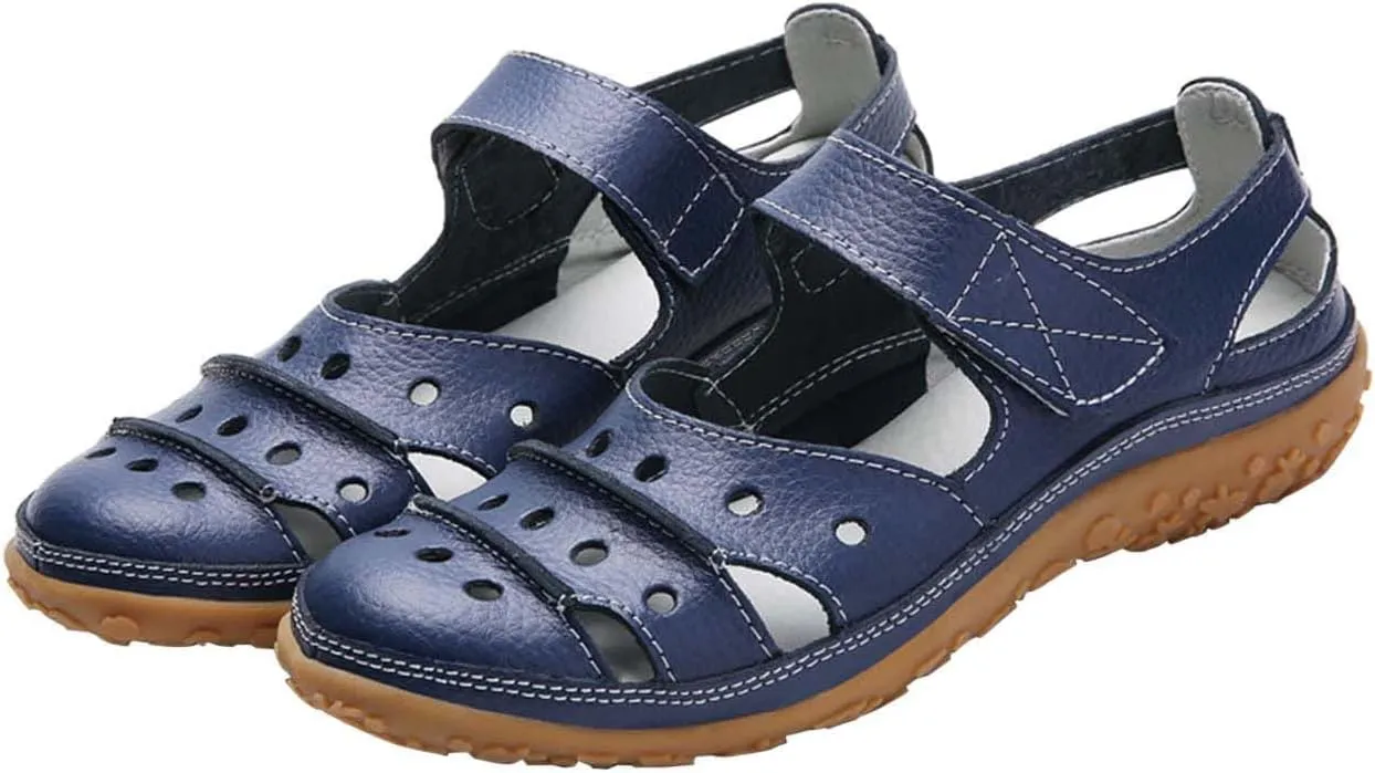 oiangi Womens Sandals Comfortable Wedge Sandals Summer Casual Hollow Hole Closed Toe Hook and Loop Sandals Lightweight Outdoor Non-Slip Ladies Shoes