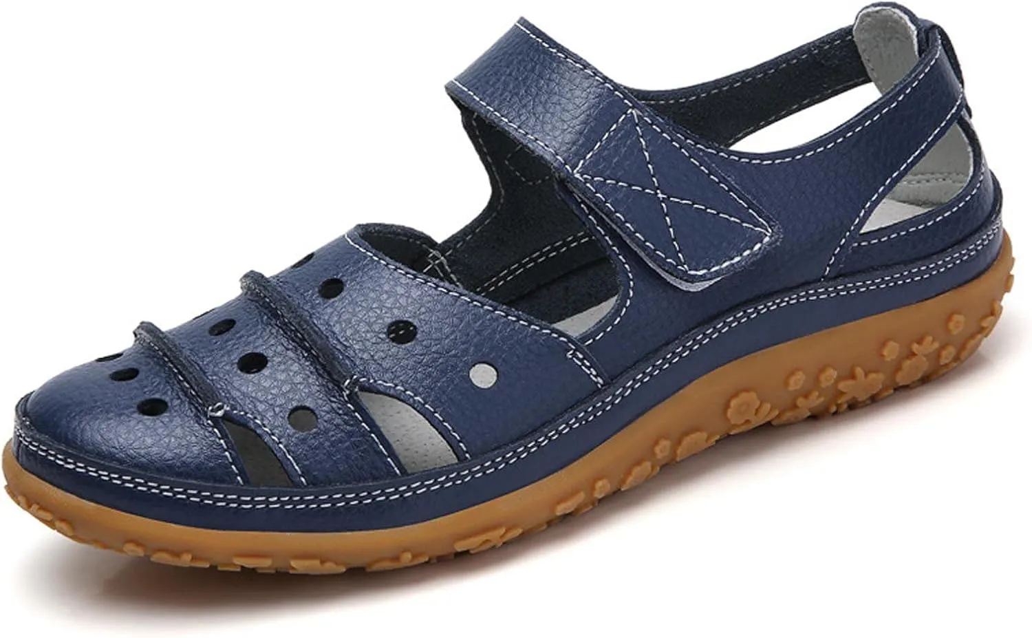 oiangi Womens Sandals Comfortable Wedge Sandals Summer Casual Hollow Hole Closed Toe Hook and Loop Sandals Lightweight Outdoor Non-Slip Ladies Shoes