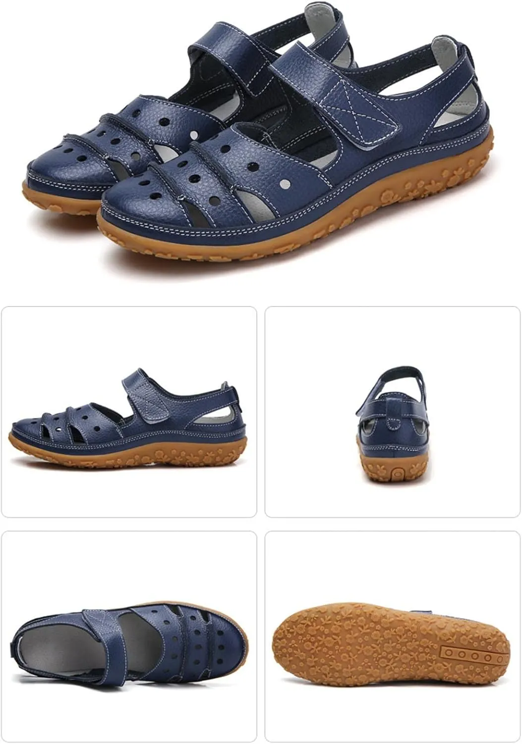 oiangi Womens Sandals Comfortable Wedge Sandals Summer Casual Hollow Hole Closed Toe Hook and Loop Sandals Lightweight Outdoor Non-Slip Ladies Shoes