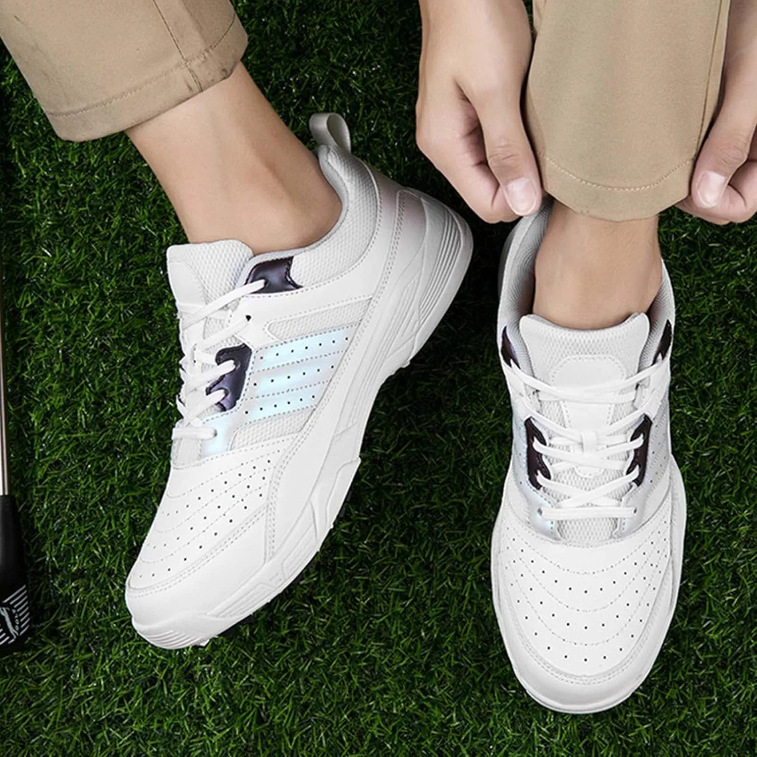 ONAIC Men's Golf Shoes Leather Waterproof Sneakers Breathable Anti-Skid Golf Trainers Wide Fitting Comfort Big Size