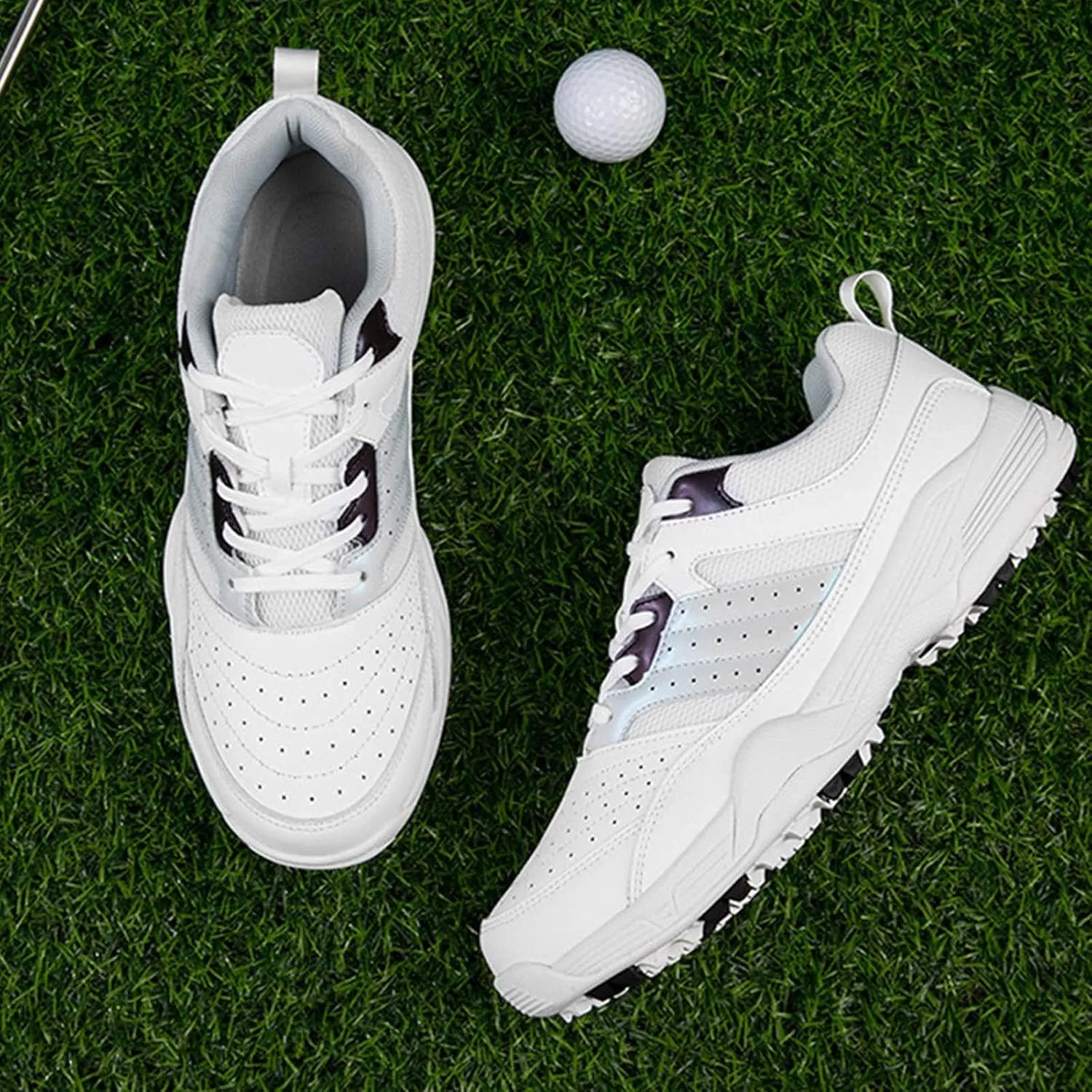 ONAIC Men's Golf Shoes Leather Waterproof Sneakers Breathable Anti-Skid Golf Trainers Wide Fitting Comfort Big Size