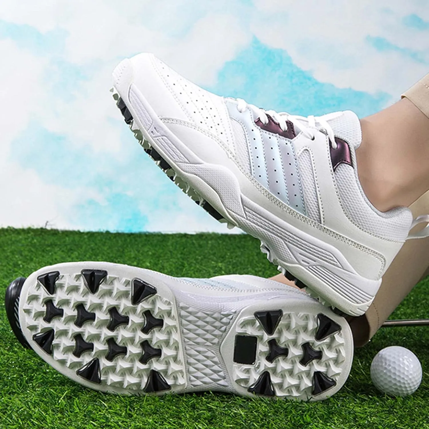 ONAIC Men's Golf Shoes Leather Waterproof Sneakers Breathable Anti-Skid Golf Trainers Wide Fitting Comfort Big Size