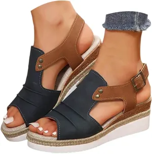 Orthopedic Platform Wedge Sandals for Women Summer Dressy 2025 Open Toe Ankle Strap Espadrilles Sandals Beach Sandals