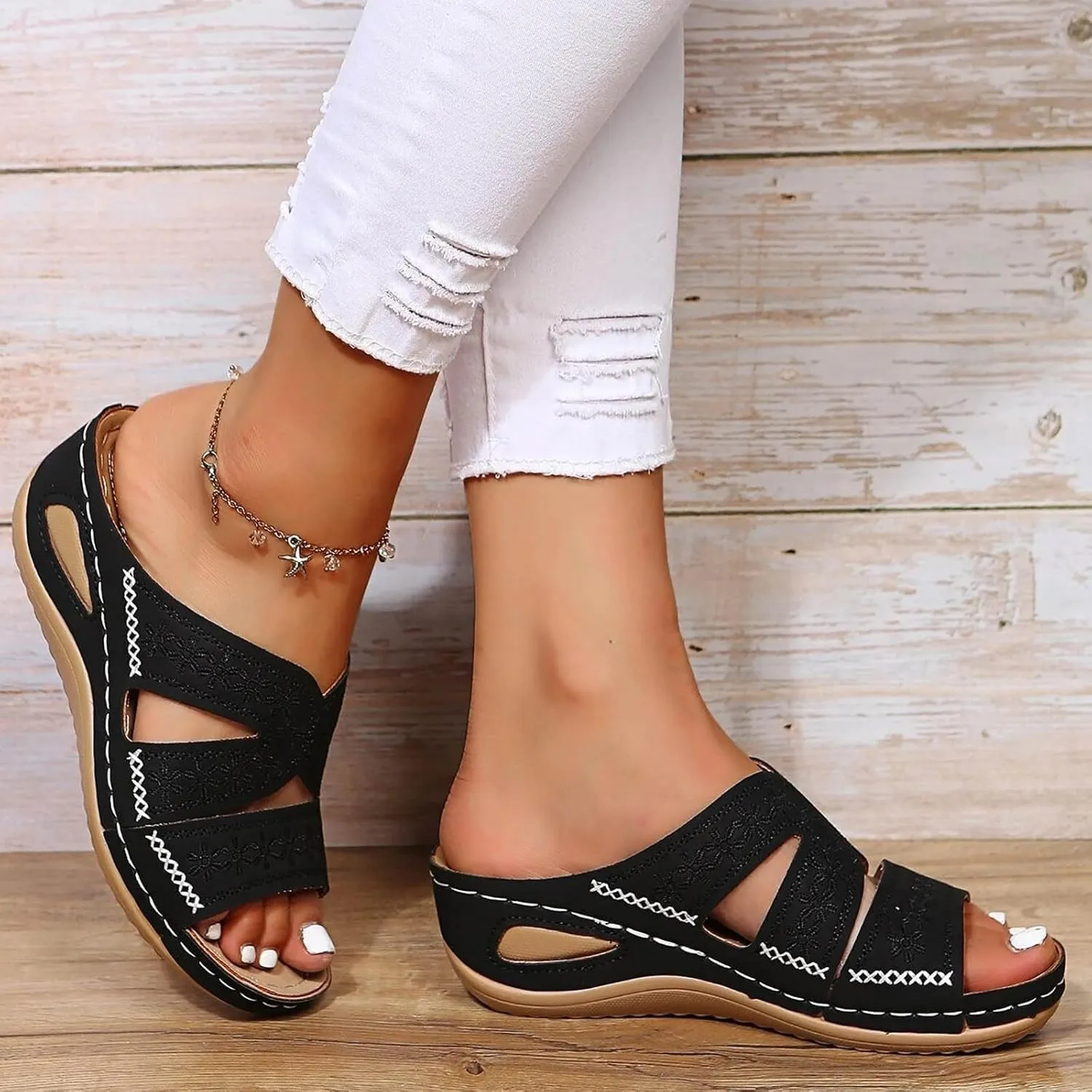 Orthopedic Sandals for Women, Women Summer Dressy Comfortable Sandals Arch Support Wedge Sandals 2025 Non Slip Flip Flops Sandals