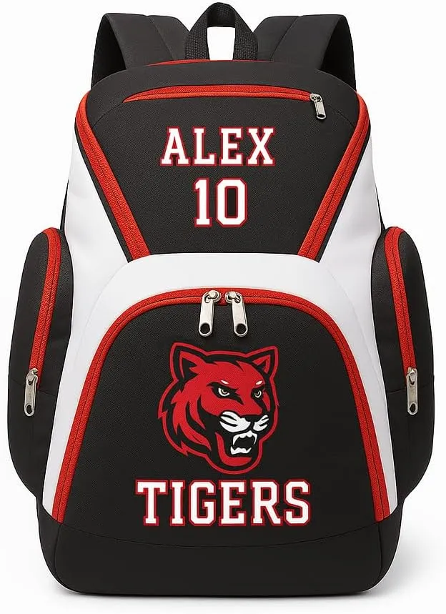 Personalized Sports Backpack – Custom Name Gym Bag for Basketball, Soccer, Volleyball, Pickleball – Durable, Large Capacity, Shoe Compartment, All Black, Youth & Adult