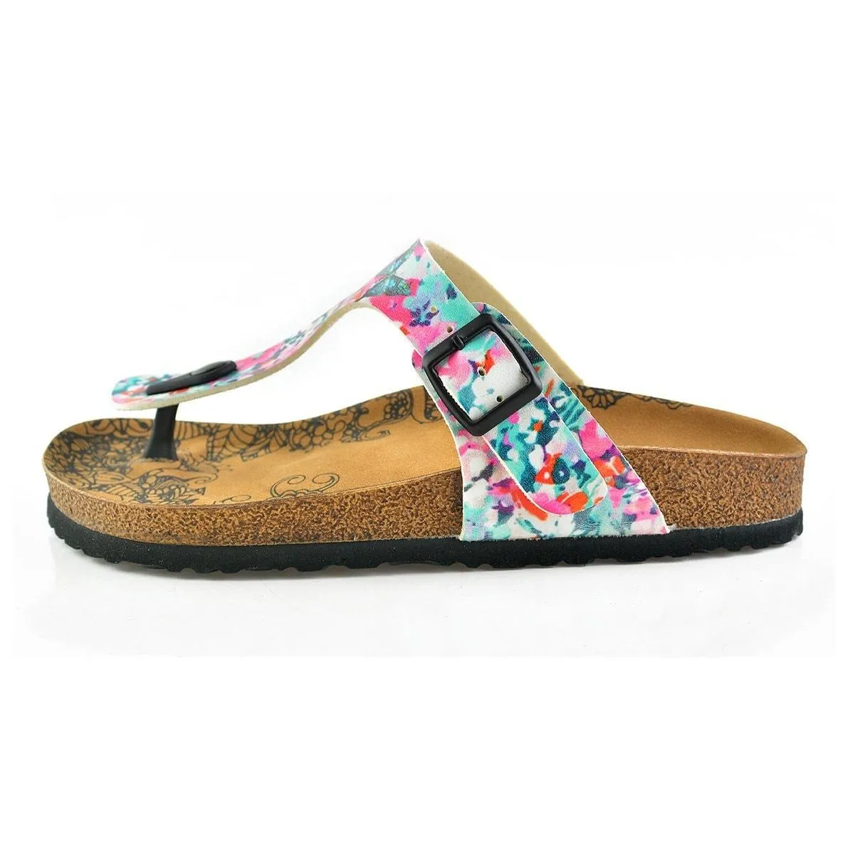 Pink Flowers Colored and Butterflys Patterned Sandal - CAL505