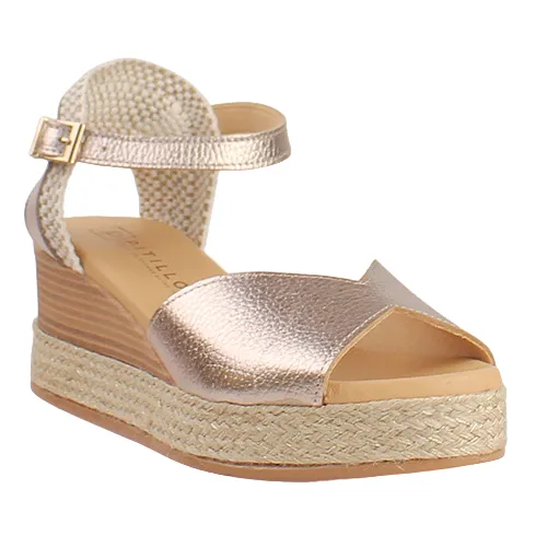 Pitillos Ladies Peep Toe Wedge Sandals - 10592 - Gold