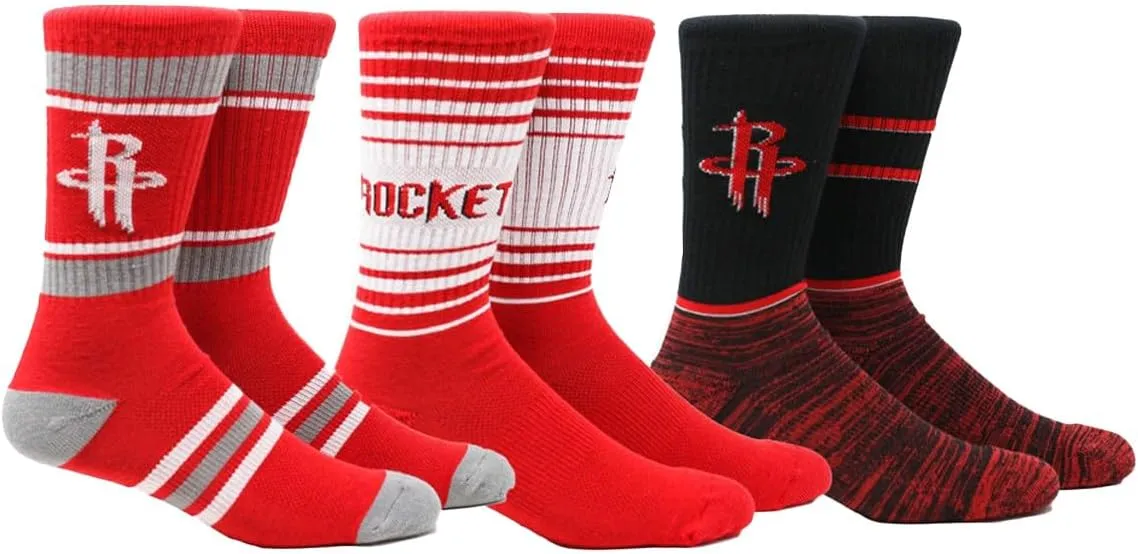 PKWY Houston Rockets Team Logo 3-Pack Crew Socks