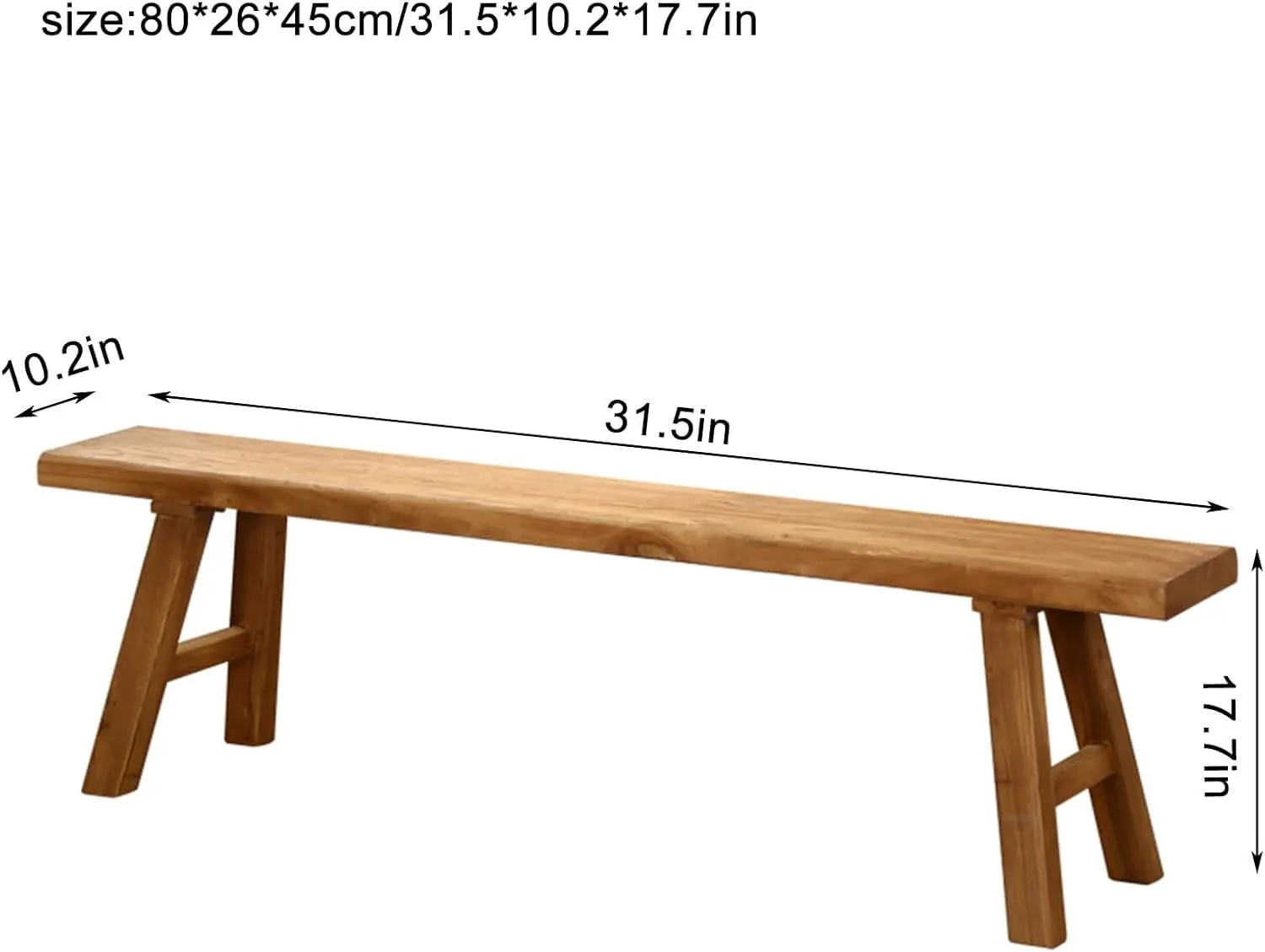 PLMOKN Wooden Narrow Bench Indoor Farmhouse Entryway Long Rustic Noodle for End of Bed Hallway Church Pew Breakfast Nook Kitchen & Dining Room Benches,31.5X10.2X17.7 Inch