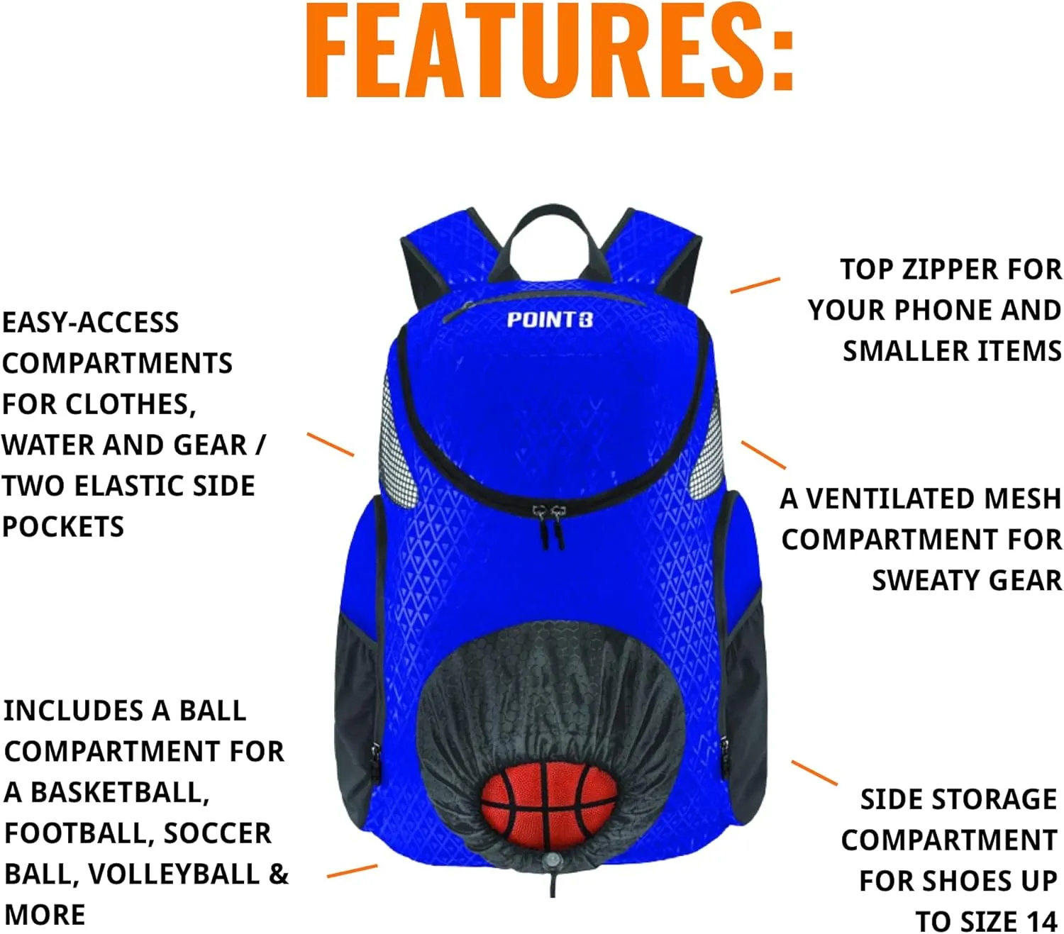 Point 3 Road Trip 2.0 Backpack Basketball Backpack with Drawstrong Closure | Ventilated Mesh Shoe Pocket Compartment
