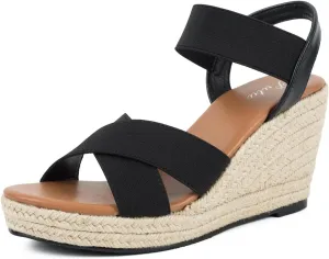 Putu Women's Espadrilles Wedge Sandals Elastic Ankle Strap Platform Sandals Open Toe Wedge Sandals