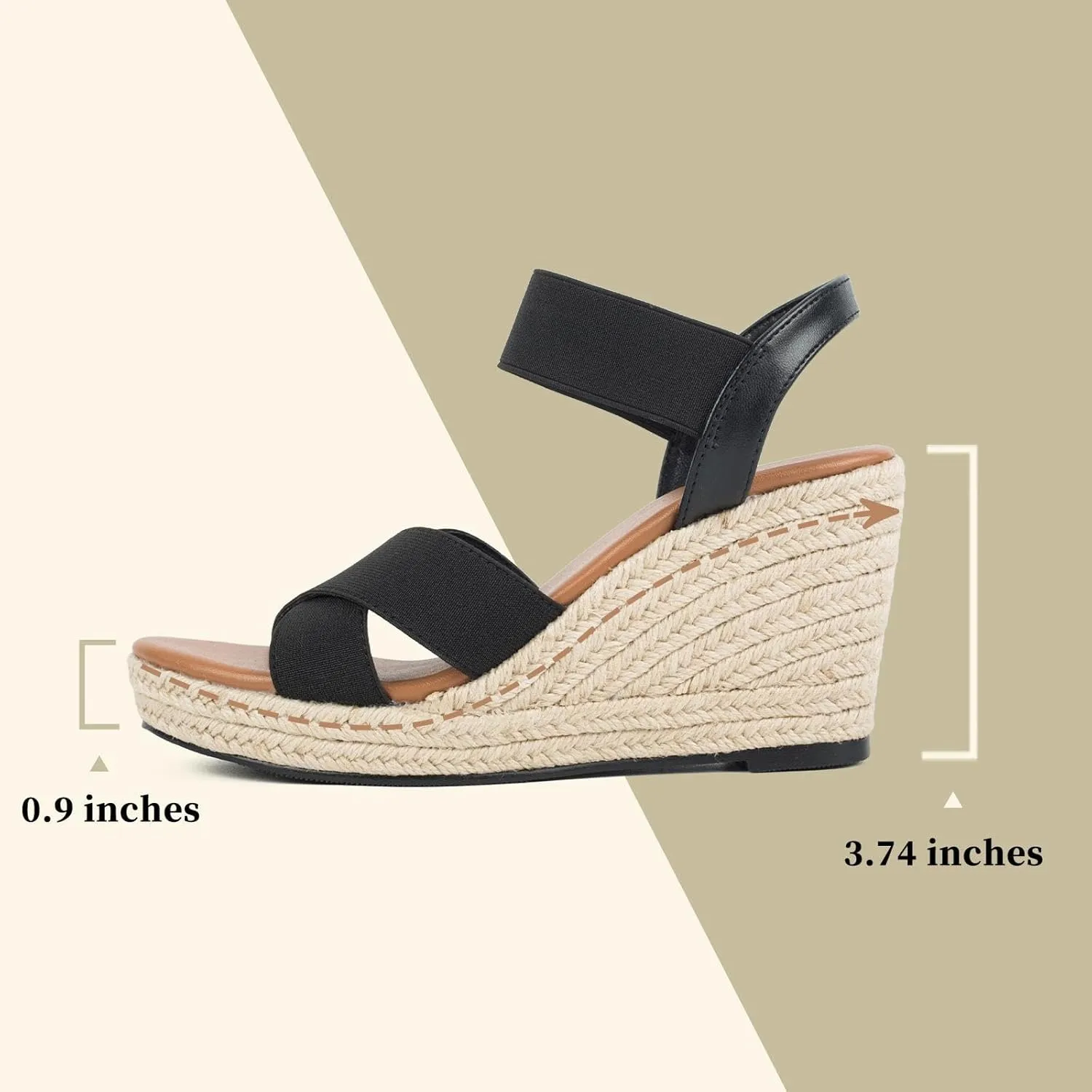 Putu Women's Espadrilles Wedge Sandals Elastic Ankle Strap Platform Sandals Open Toe Wedge Sandals