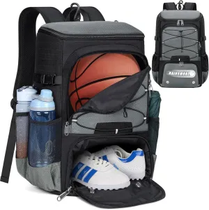 RAINSMORE Basketball Backpack 45L Basketball Bag with Separate Ball Holder & Shoes Compartment Water Resistant Sports Bag Basketball Equipment Bags Fit Volleyball, Soccer, Swim, Gym, Travel