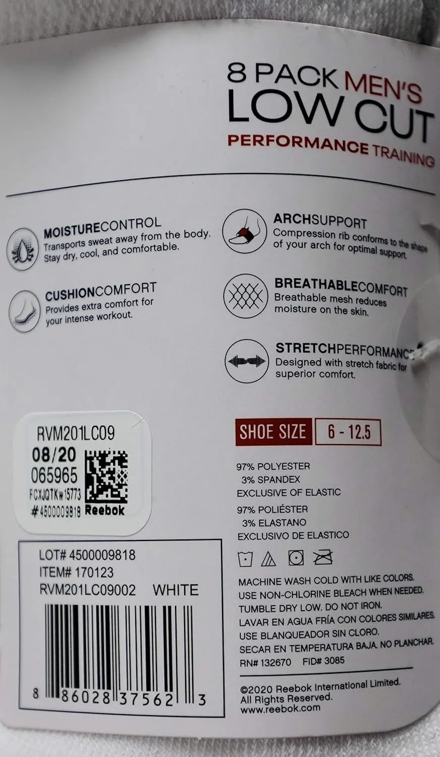 Reebok Men's Low Cut Socks Cushion Performance Training