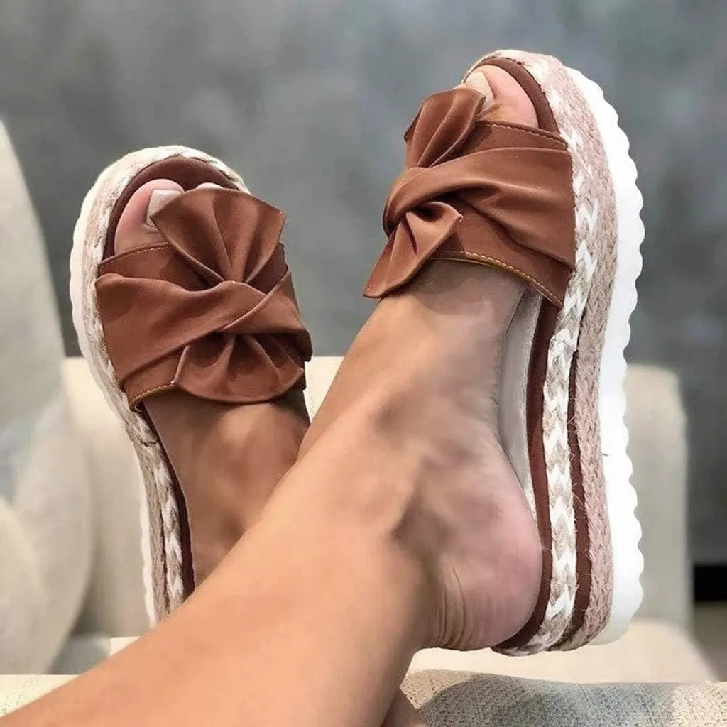 SACFOF Womens Espadrilles Slip on Wedge Sandals Casual Slides Bow Tie Platform Open Toe Summer Dressy Mules Shoes