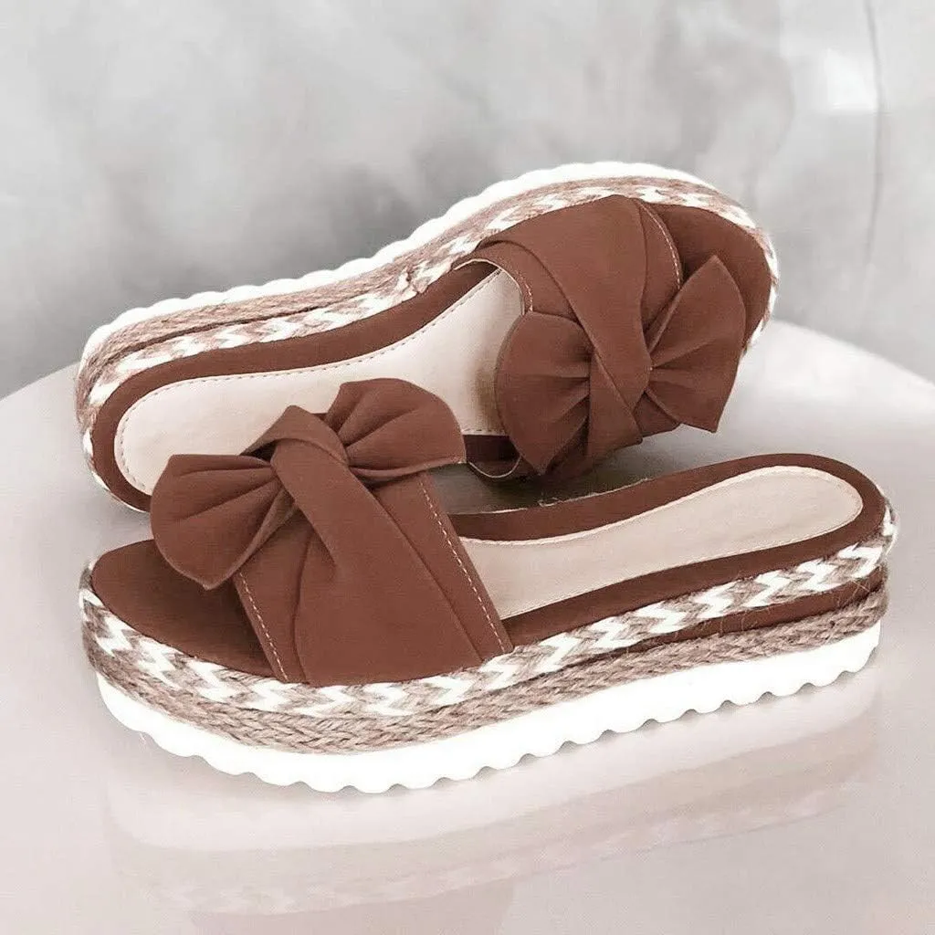 SACFOF Womens Espadrilles Slip on Wedge Sandals Casual Slides Bow Tie Platform Open Toe Summer Dressy Mules Shoes