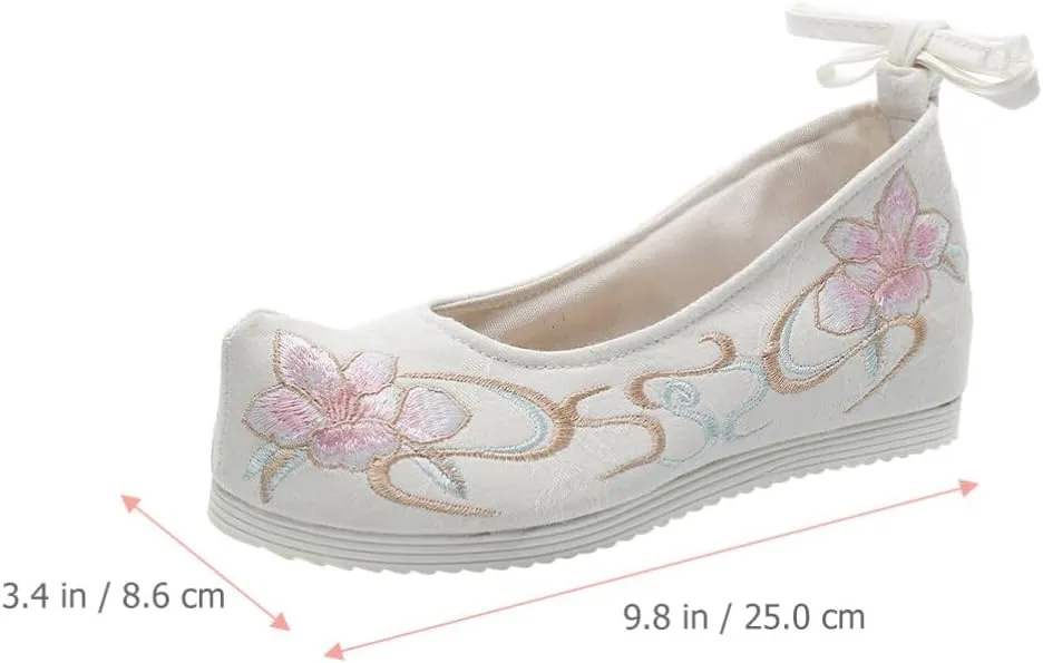 SAFIGLE 1 Pair Hanfu Shoes Thick-Soled Silk Shoes Ethnic Slope-Heel Shoes Embroidered Chinese Mesh Vintage Embroidery Shoes, 6, White