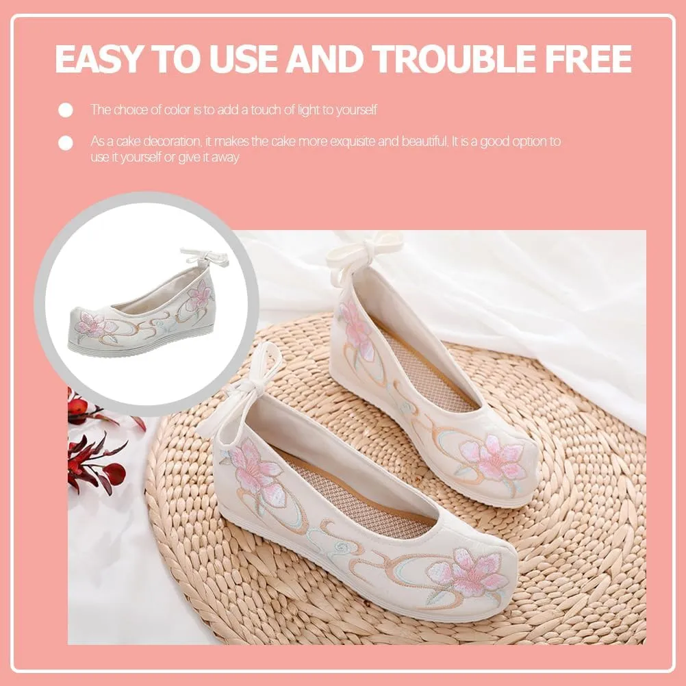 SAFIGLE 1 Pair Hanfu Shoes Thick-Soled Silk Shoes Ethnic Slope-Heel Shoes Embroidered Chinese Mesh Vintage Embroidery Shoes, 6, White
