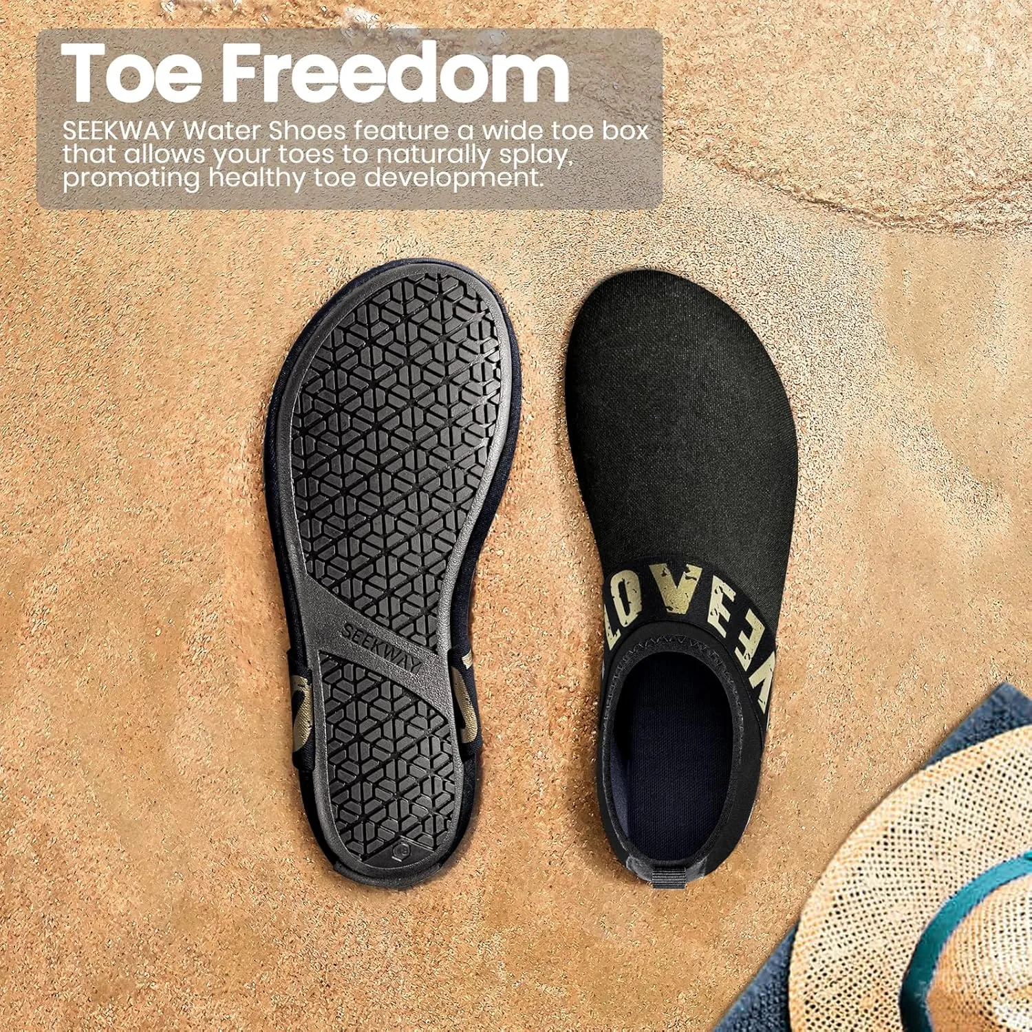SEEKWAY Water Shoes Women Men Adult Quick-Dry Aqua Socks Barefoot Non Slip for Beach Swim River Pool Lake surf Black SK002(U)