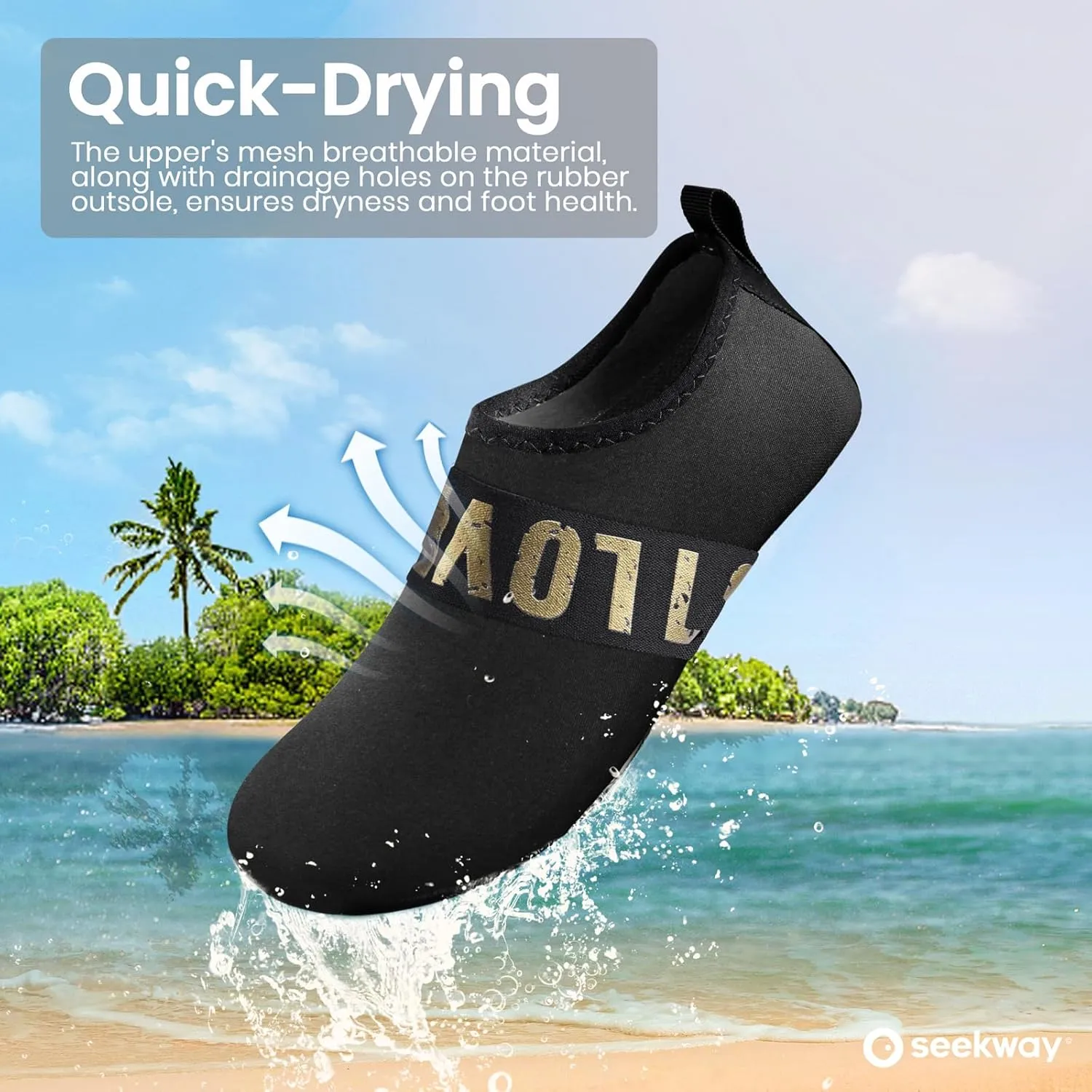 SEEKWAY Water Shoes Women Men Adult Quick-Dry Aqua Socks Barefoot Non Slip for Beach Swim River Pool Lake surf Black SK002(U)