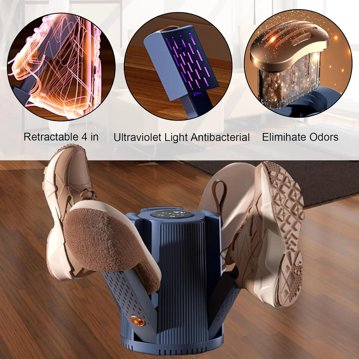 Shoe Dryer With 2 Gear Heat Blower and Timer, Shoe Dryers for Sneakers, with 4 Drying Ports and Reduced Odor, Quick Drying for Hats, Socks, Glove