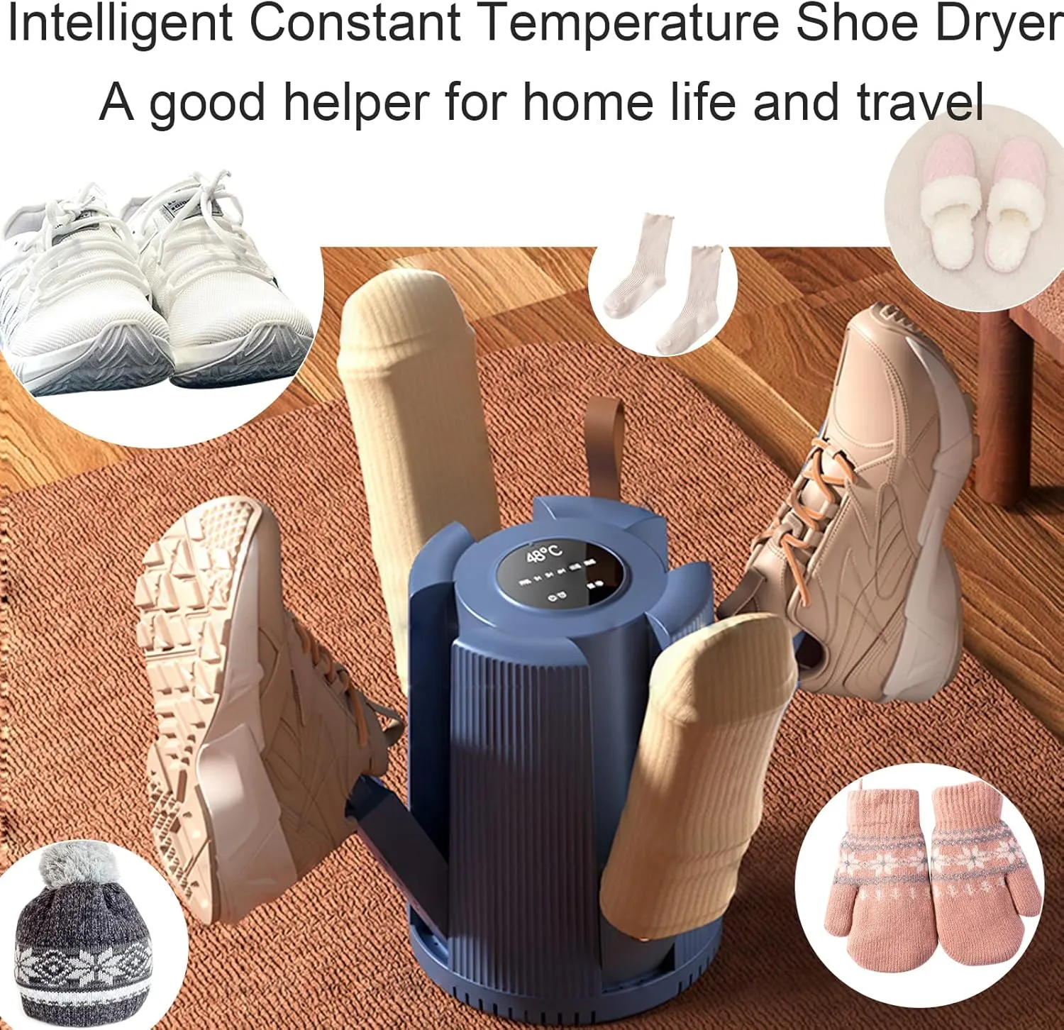 Shoe Dryer With 2 Gear Heat Blower and Timer, Shoe Dryers for Sneakers, with 4 Drying Ports and Reduced Odor, Quick Drying for Hats, Socks, Glove