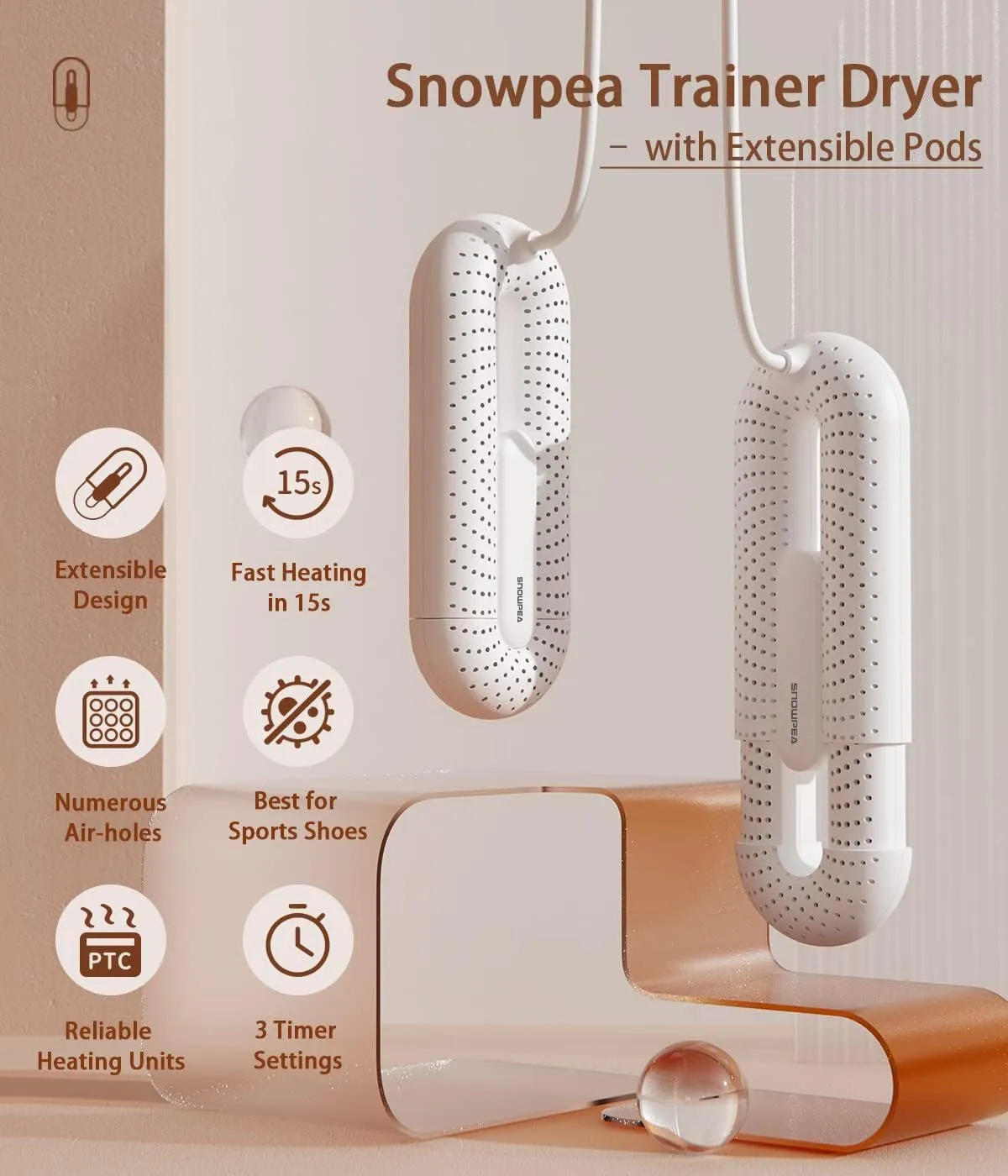Snowpea Electric Shoe Dryer, Ski Boots Dryer, Shoe & Boot Warmer for Sweaty Sneakers Trainer Shoes with 3/6/9 Hours Timer